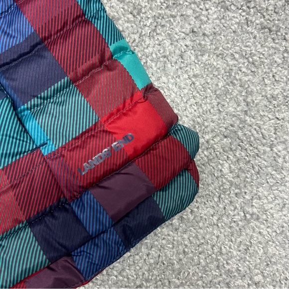 Lands End Vest Womens XS 2-4 Blue Red Teal Puffer Plaid Down Fill 600 NEW - Picture 4 of 7